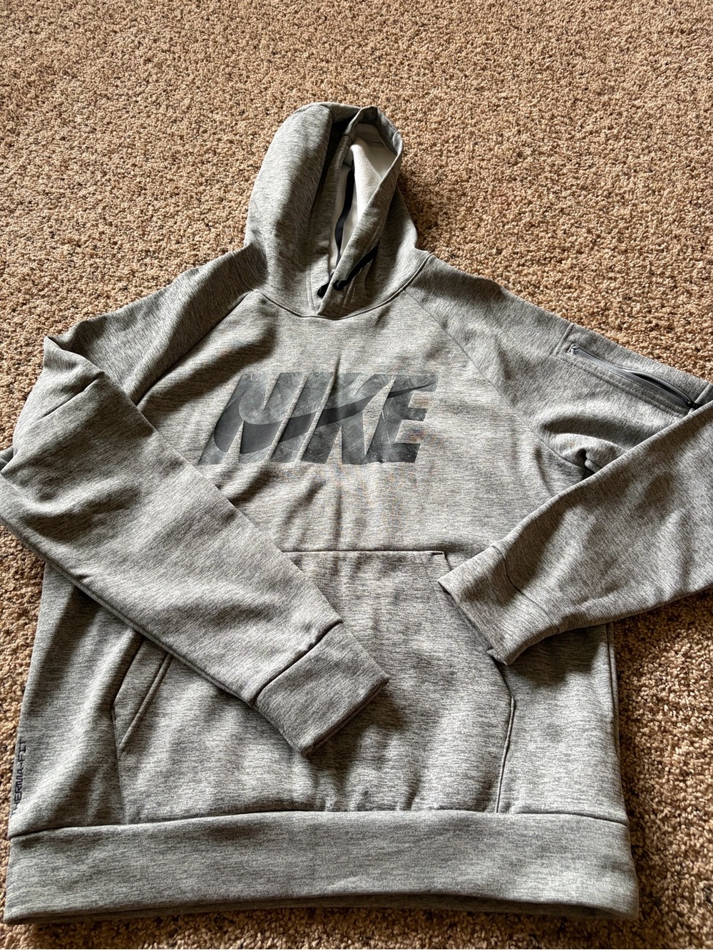 Nike Men’s Light Gray Heather Hoodie with Black Logo